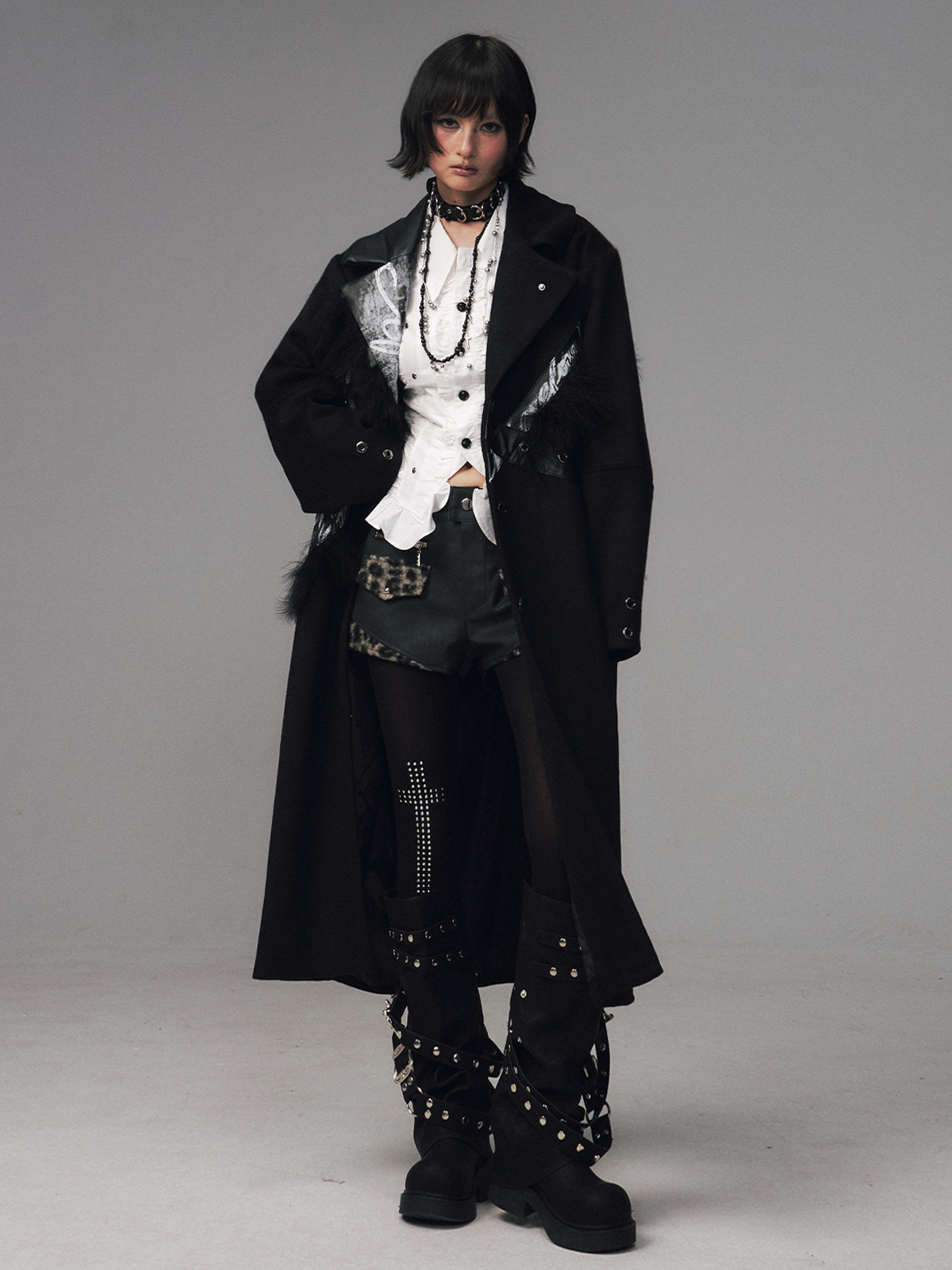 Punk Rock Print Patchwork Long Coat FRU0132