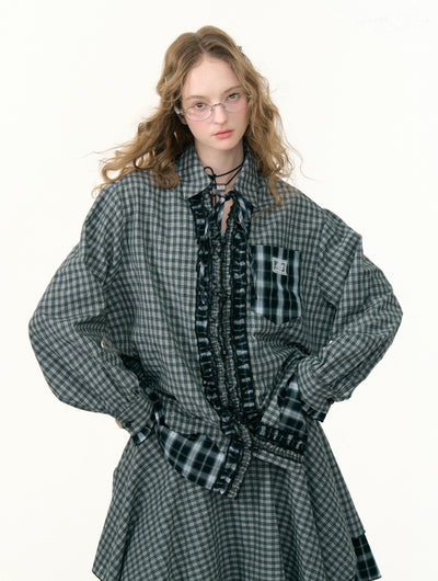 Retro Plaid Stitching Long-sleeved Shirt ZIZ0307