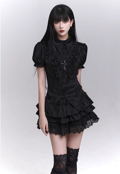 Black Puffy Cake Short Skirt LAD0199