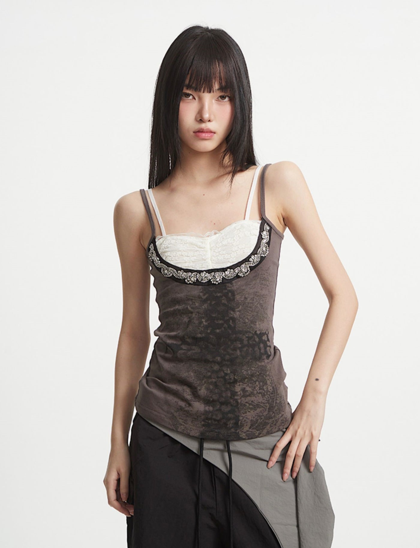 Fake Two-Piece Lace Cross Camisole UNC0250