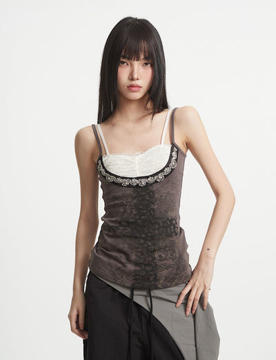 Fake Two-Piece Lace Cross Camisole UNC0250