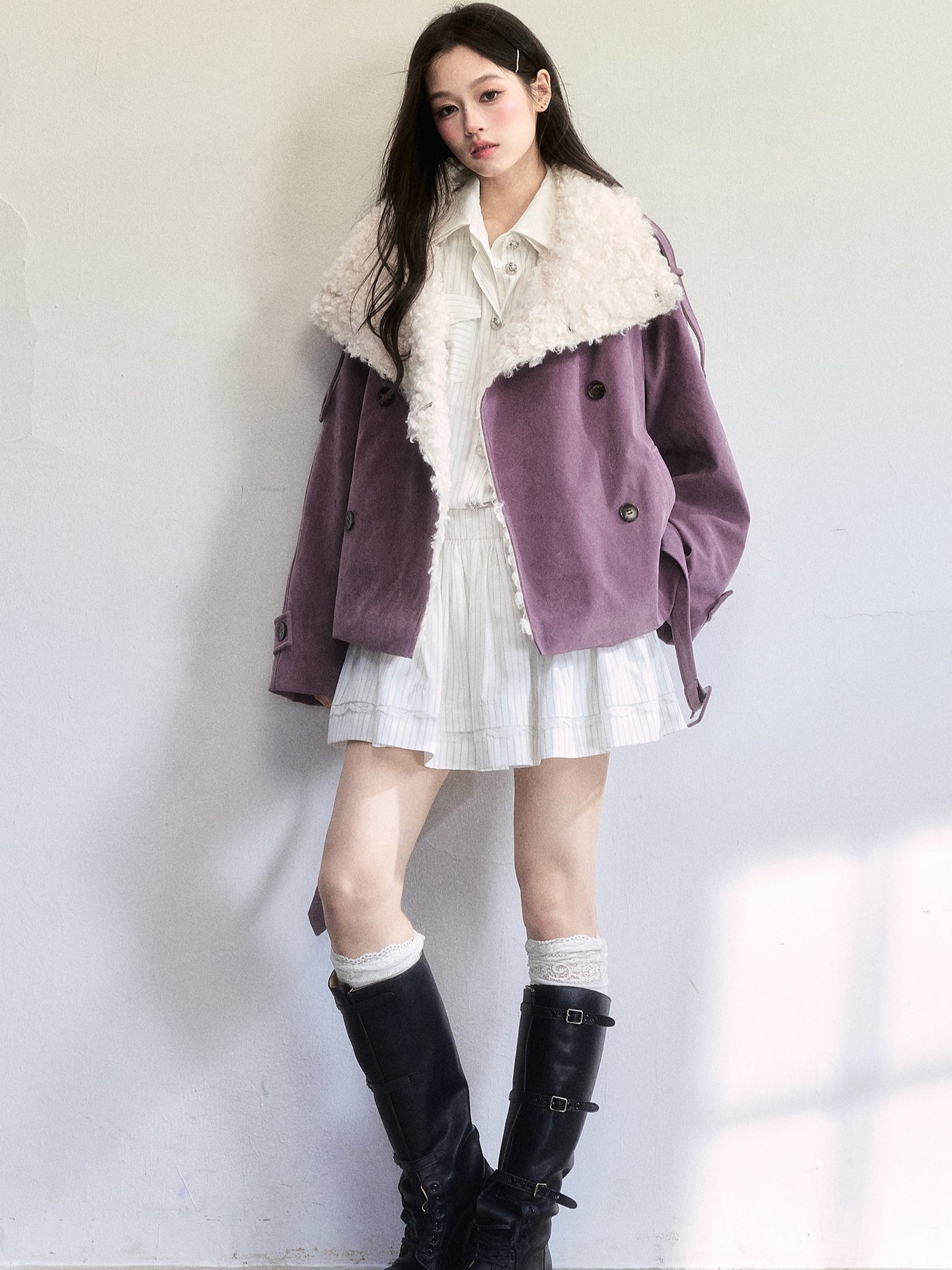 Purple Retro Suede Large Lapel Coat FRA0508