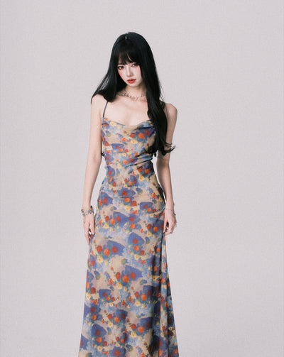 Floral Print Backless Long Dress LUL0154