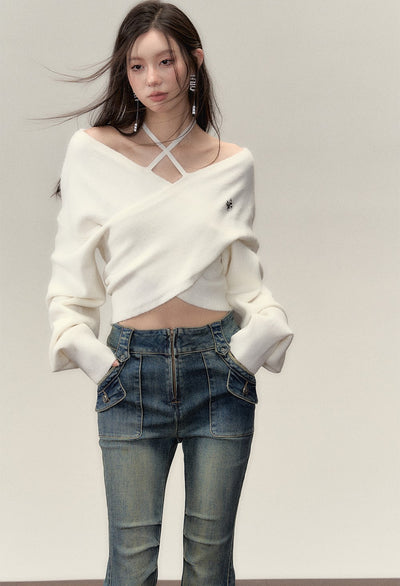One-shoulder Design Clavicle Sweater VIA0036