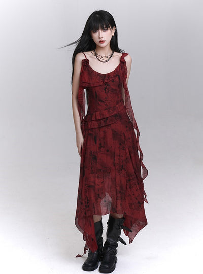 Red Niche Design Suspender Dress LAD0190