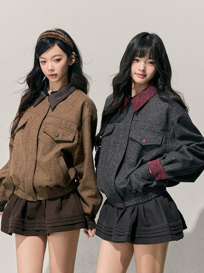 Block Color Quilted Jacket/Short Skirt DIA0745