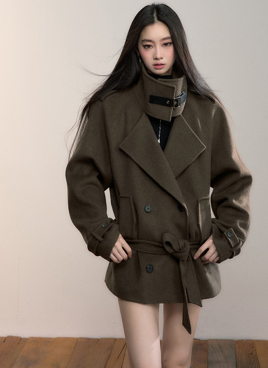 High-Neck Loose Wool Coat VIA0347