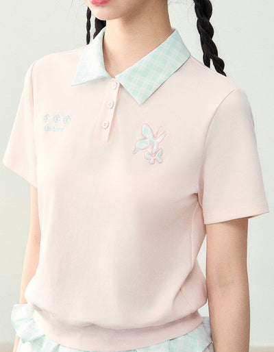 Patch Embroidered Plaid Polo T-shirt NTO0228