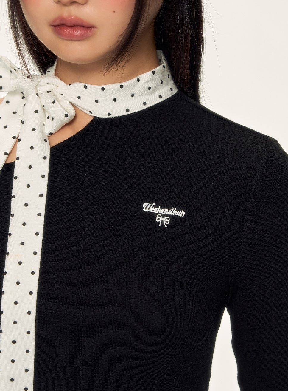 Polka Dot Tie-up Long-sleeved T-shirt WEE0086