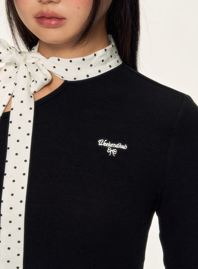 Polka Dot Tie-up Long-sleeved T-shirt WEE0086