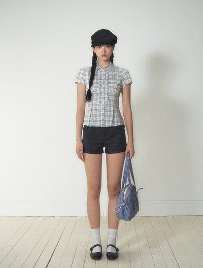 Retro Ruffled Slim Short-sleeved Shirt SOO0017
