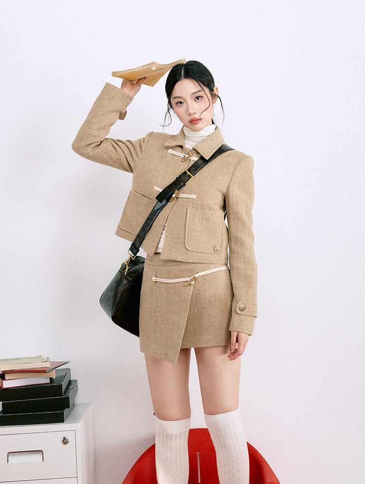 Classic All-wool Horn Button Jacket/Short Skirt LAL0075