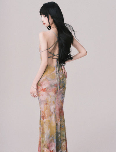V-neck Long Suspender Dress LUL0163