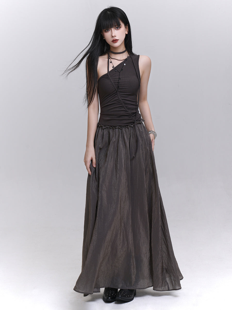 One-shoulder Suspender Long Dress LAD0196