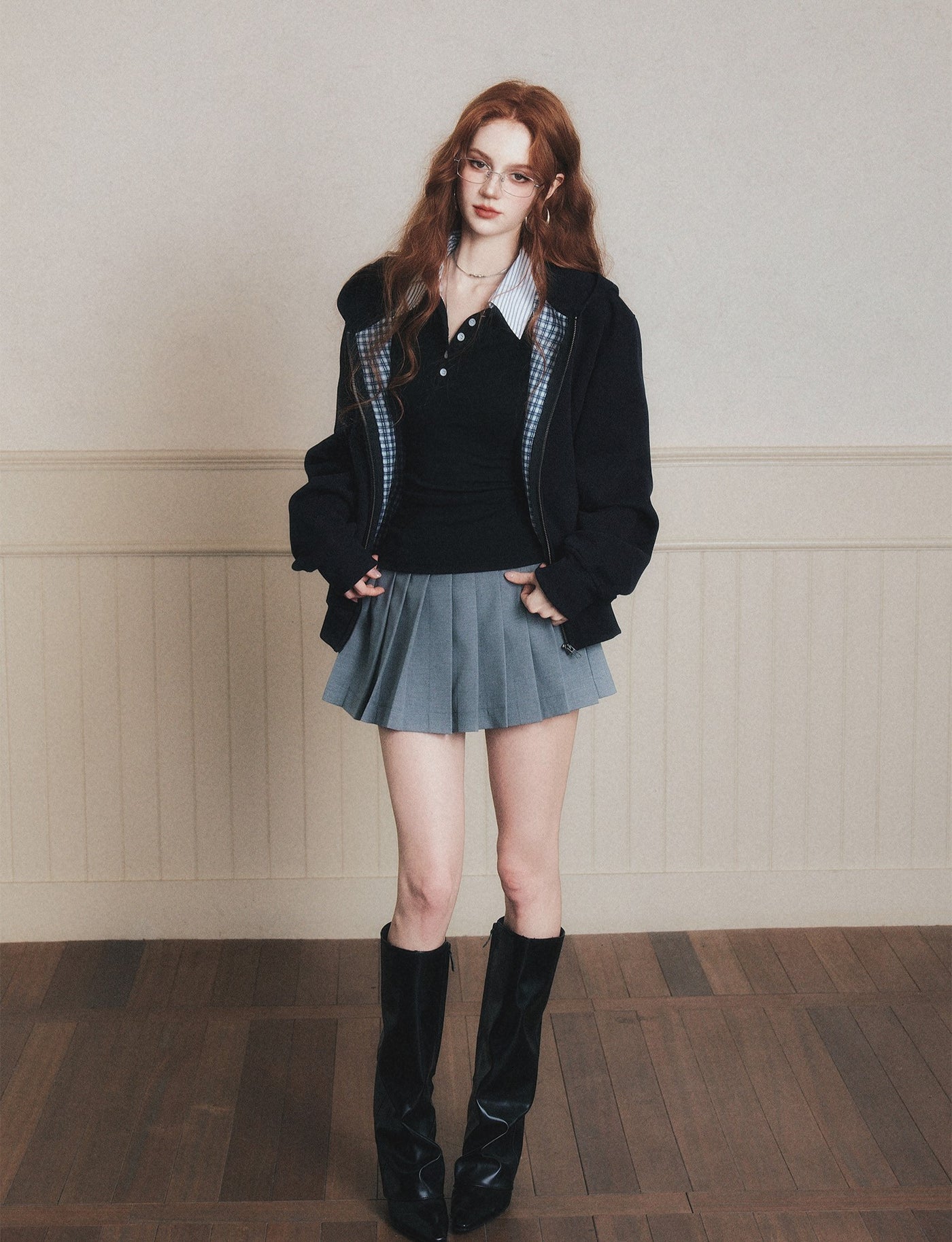 Plaid Patchwork Hooded Oversized Jacket LUL0184