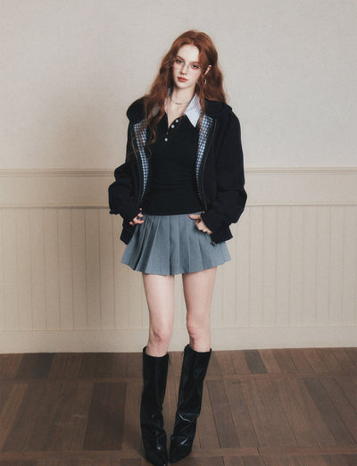 Plaid Patchwork Hooded Oversized Jacket LUL0184