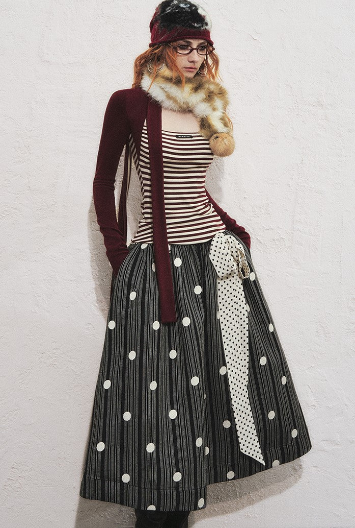 Striped Polka Dot A-line Puffy Skirt OFA0285