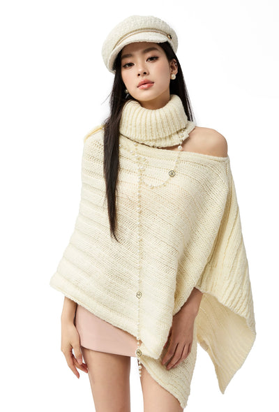 White Irregular Sweater/Neck Warmer+Arm Sleeves 4MU0154