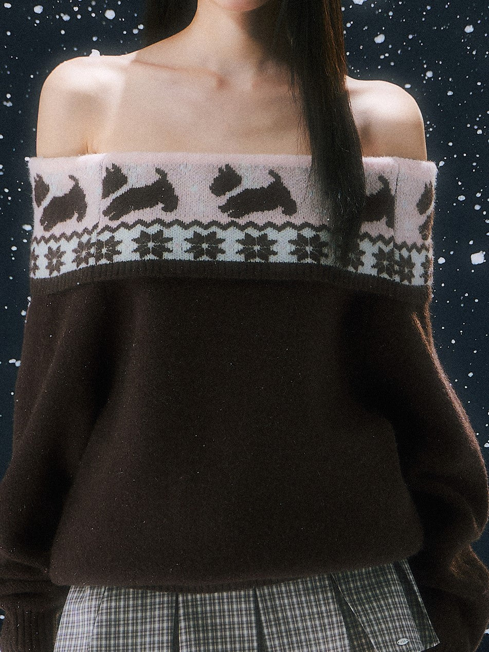 Off-Shoulder Sweater/Plaid Skirt WEE0101