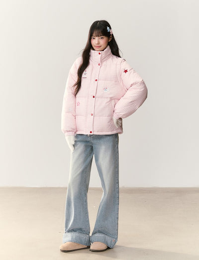 Plaid Embroidered Stand Collar Down Jacket NTO0242