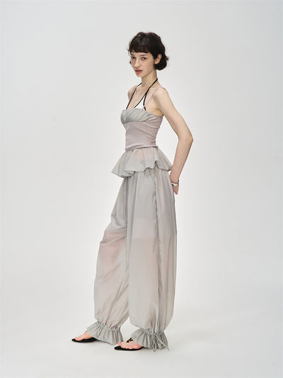 Translucent Pleated Loose Drawstring Pants CUR0231