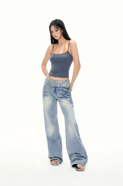 Large Belt Wide-leg Jeans APE0377