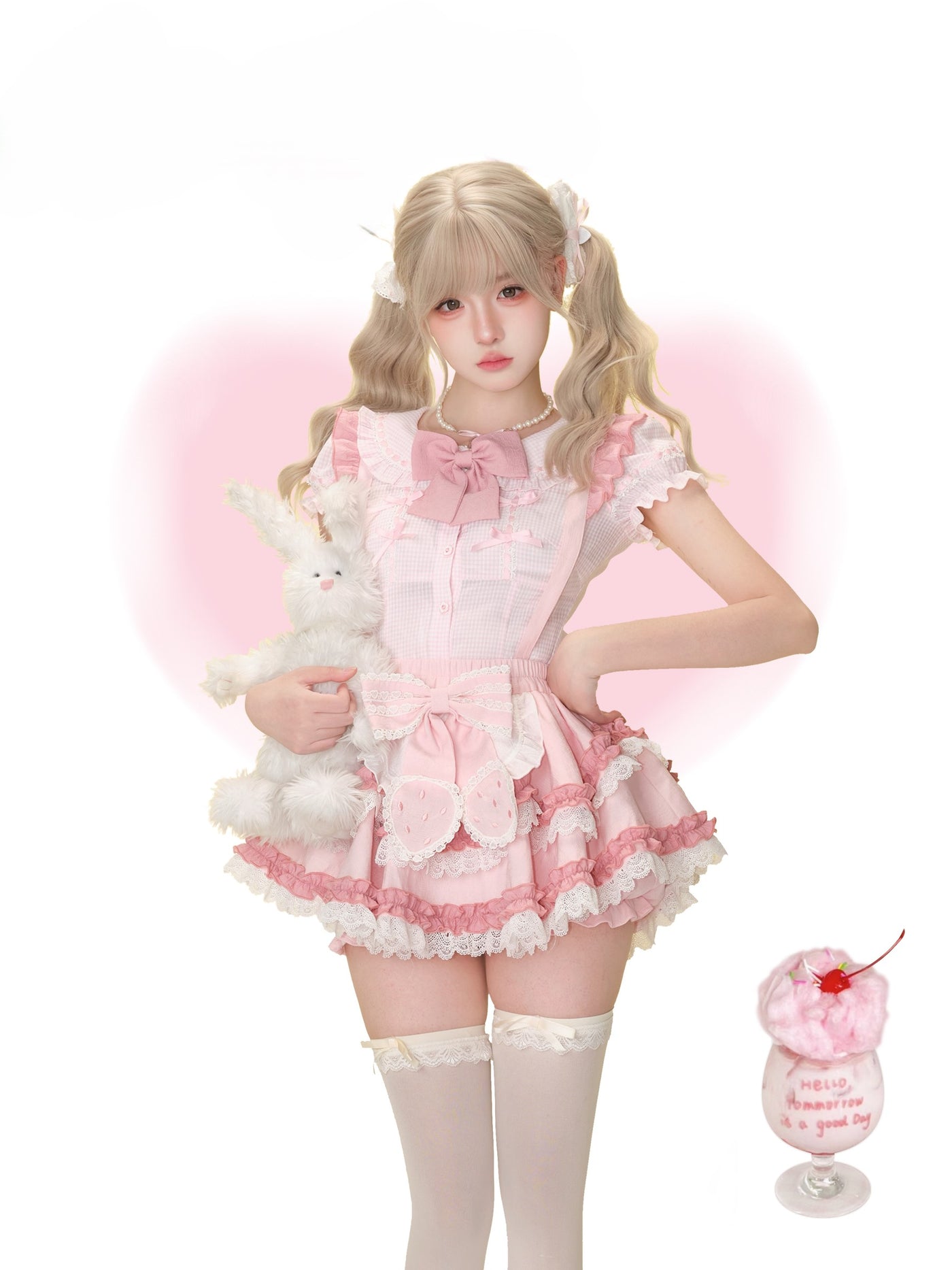 Strawberry Pink Shirt/Suspender Skirt SER0164