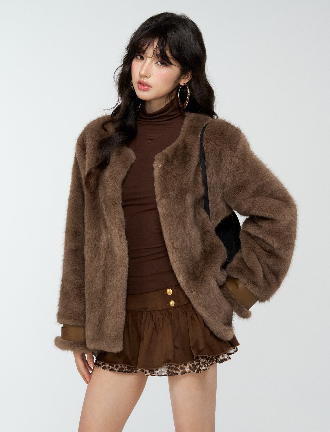 Suede Pleated Leopard Print Midi Skirt 4MU0168