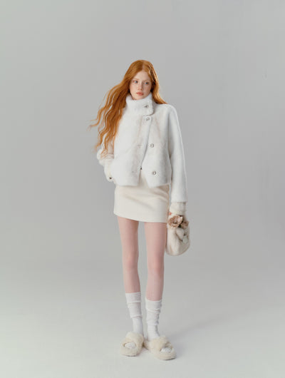 White Half-High Collar Mink Short Fur Jacket SAL0083