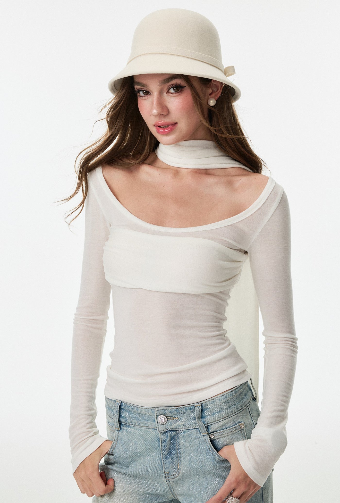 Halter Scarf Base Long-Sleeved T-Shirt 4MU0155