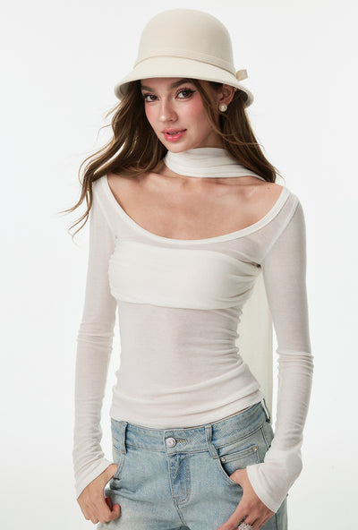 Halter Scarf Base Long-Sleeved T-Shirt 4MU0155