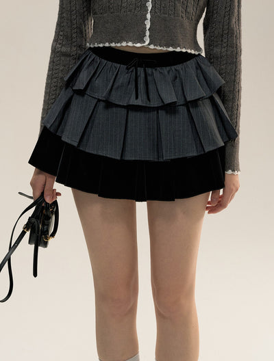 Gray Striped Suit Jacket/Cake Pleated Skirt SUN0080