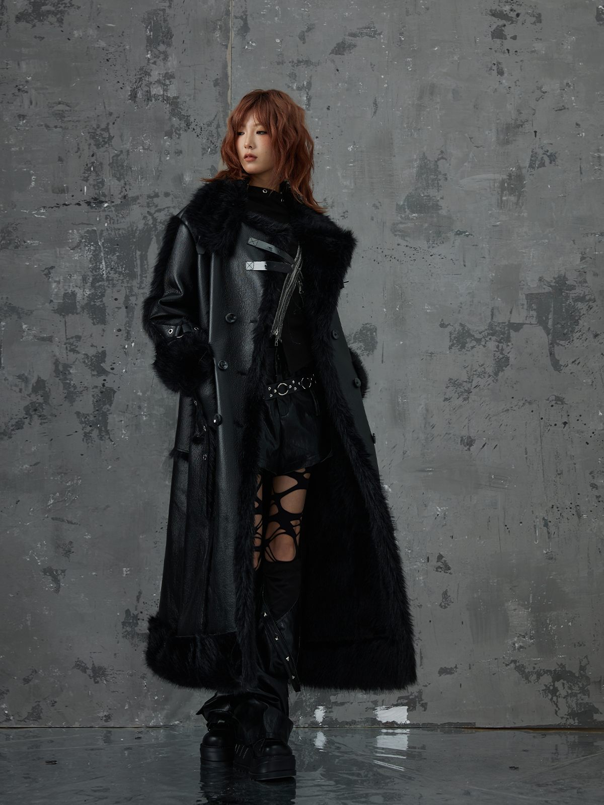 Dark Punk High-end Long Fur Coat FRU0052