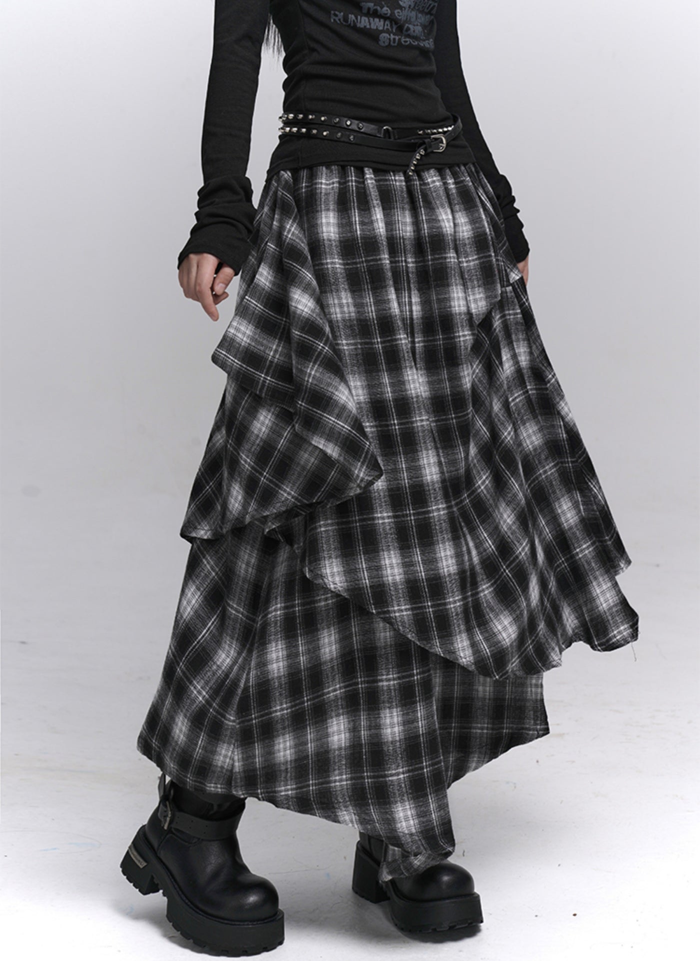 Irregular Plaid Midi Skirt LAD0224