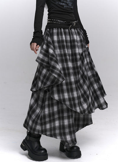 Irregular Plaid Midi Skirt LAD0224