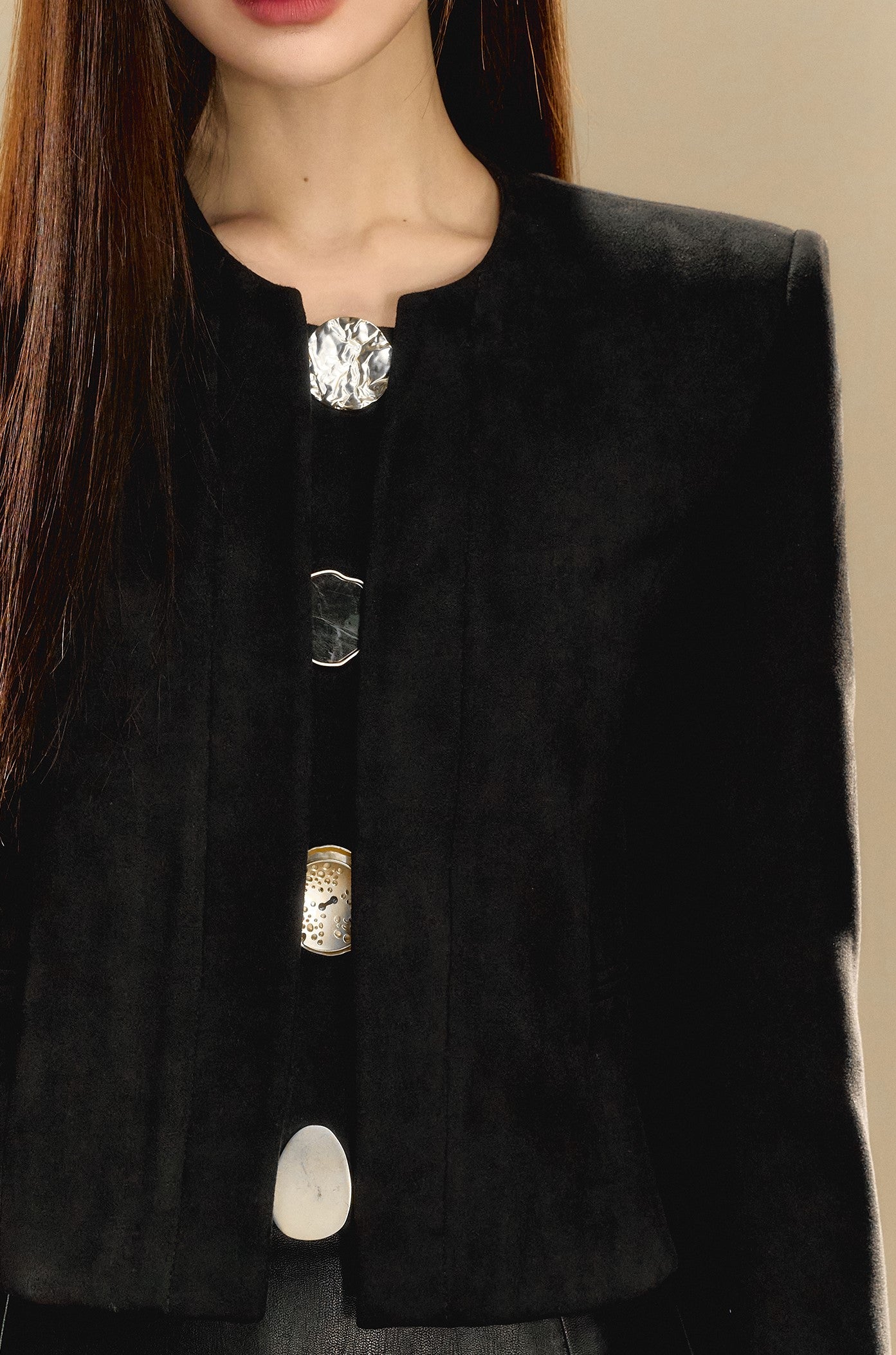 Suede Black Special-shaped Button Short Jacket OSH0073