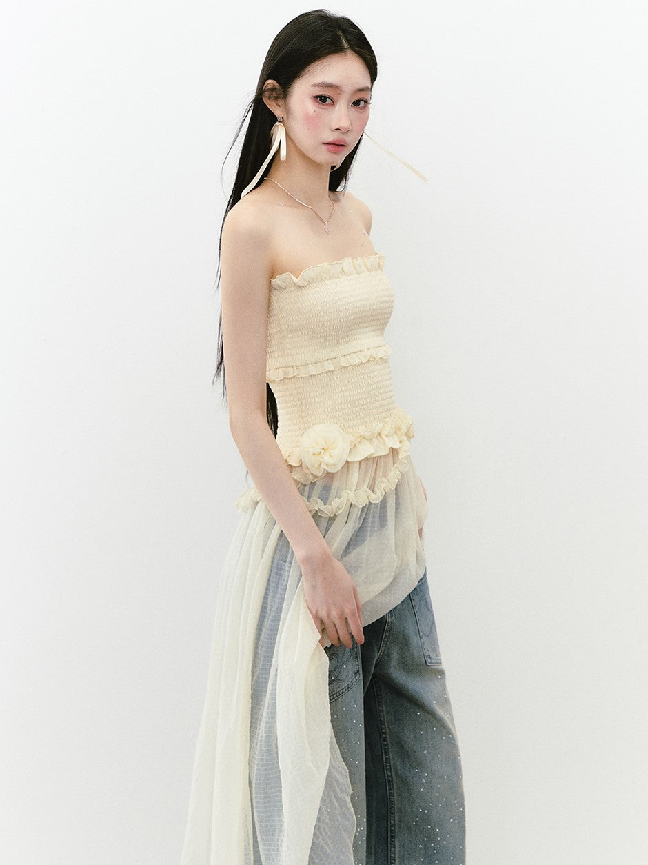 Irregular Lace Tube Top Dress VIA0272