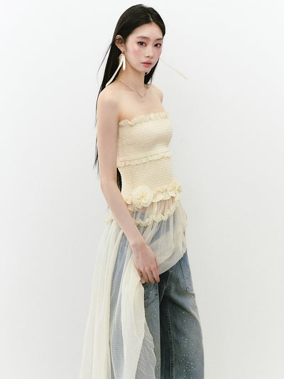 Irregular Lace Tube Top Dress VIA0272