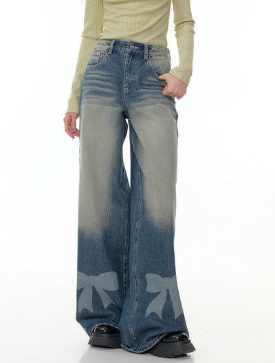 Bow High Waist Wide Leg Jeans ZIZ0304