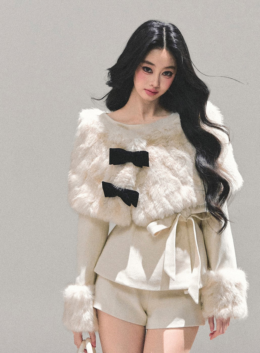 Detachable Cuffs Quilted Jacket/Ribbon Shawl/Shorts DIA0729