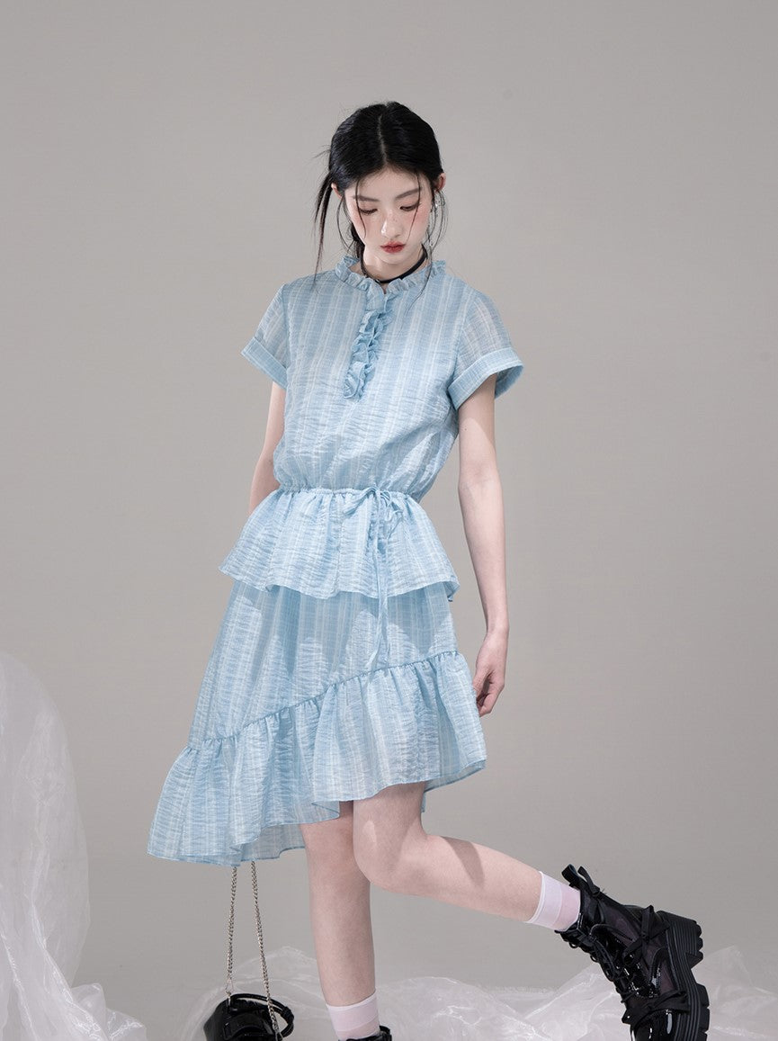 Ruffled Asymmetric Shirt Dress COT0301
