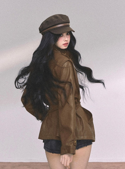 American Style Leather Stand Collar Jacket DIA0653