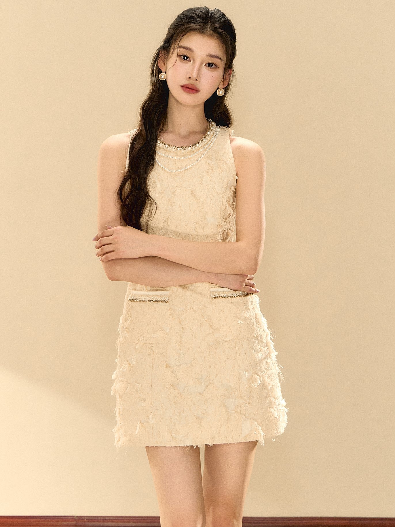 Feathery Sleeveless A-line Dress OSH0138