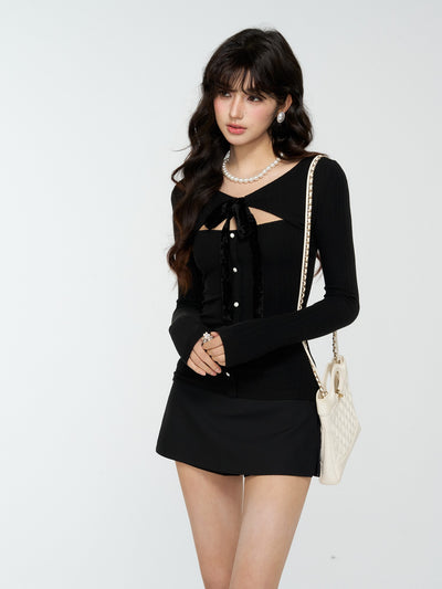 Black Hollow-Out Bow Sweater 4MU0183