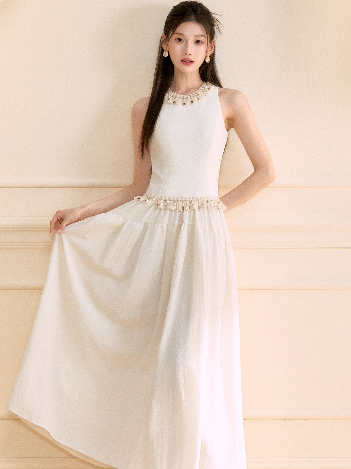 Beaded Sleeveless Long Dress OSH0126