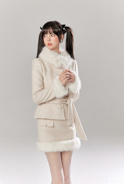 Furry Wool Tweed Jacket/Short Skirt TBI0045