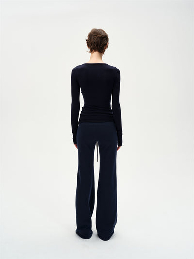 V-neck Patchwork Slit Hem T-shirt CUR0263