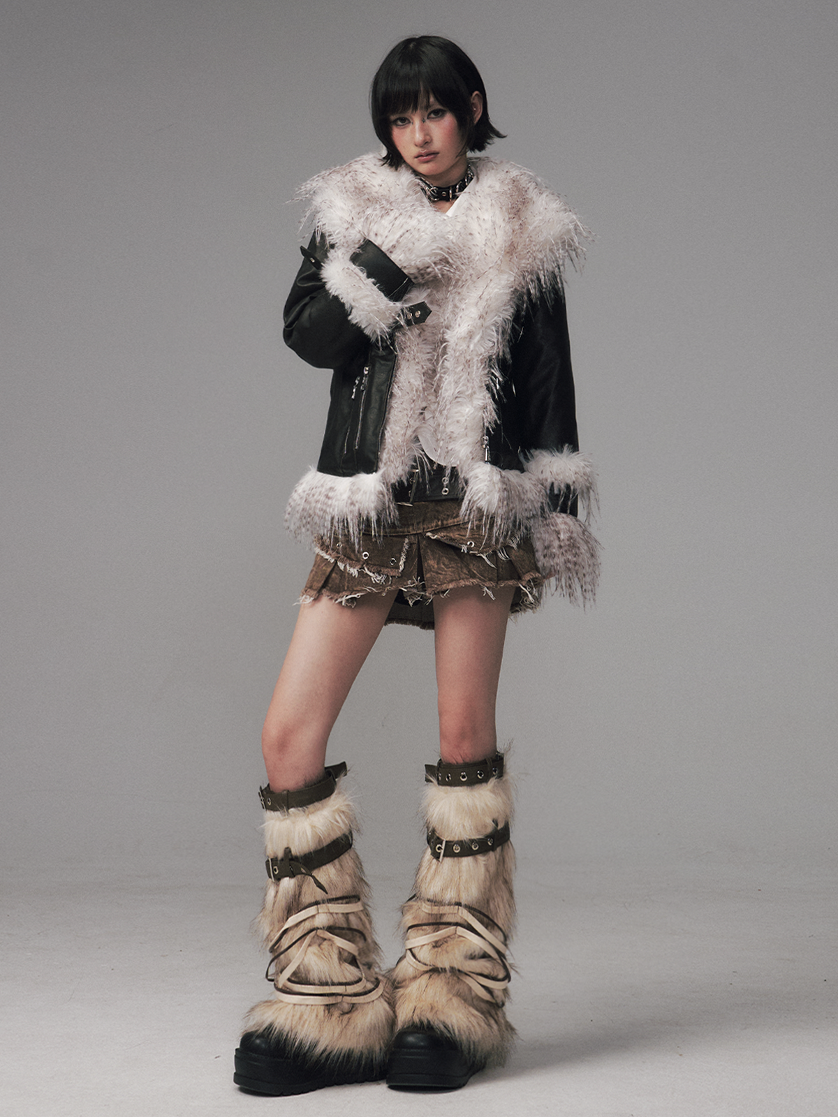 Large Fur Collar Short Coat FRU0129