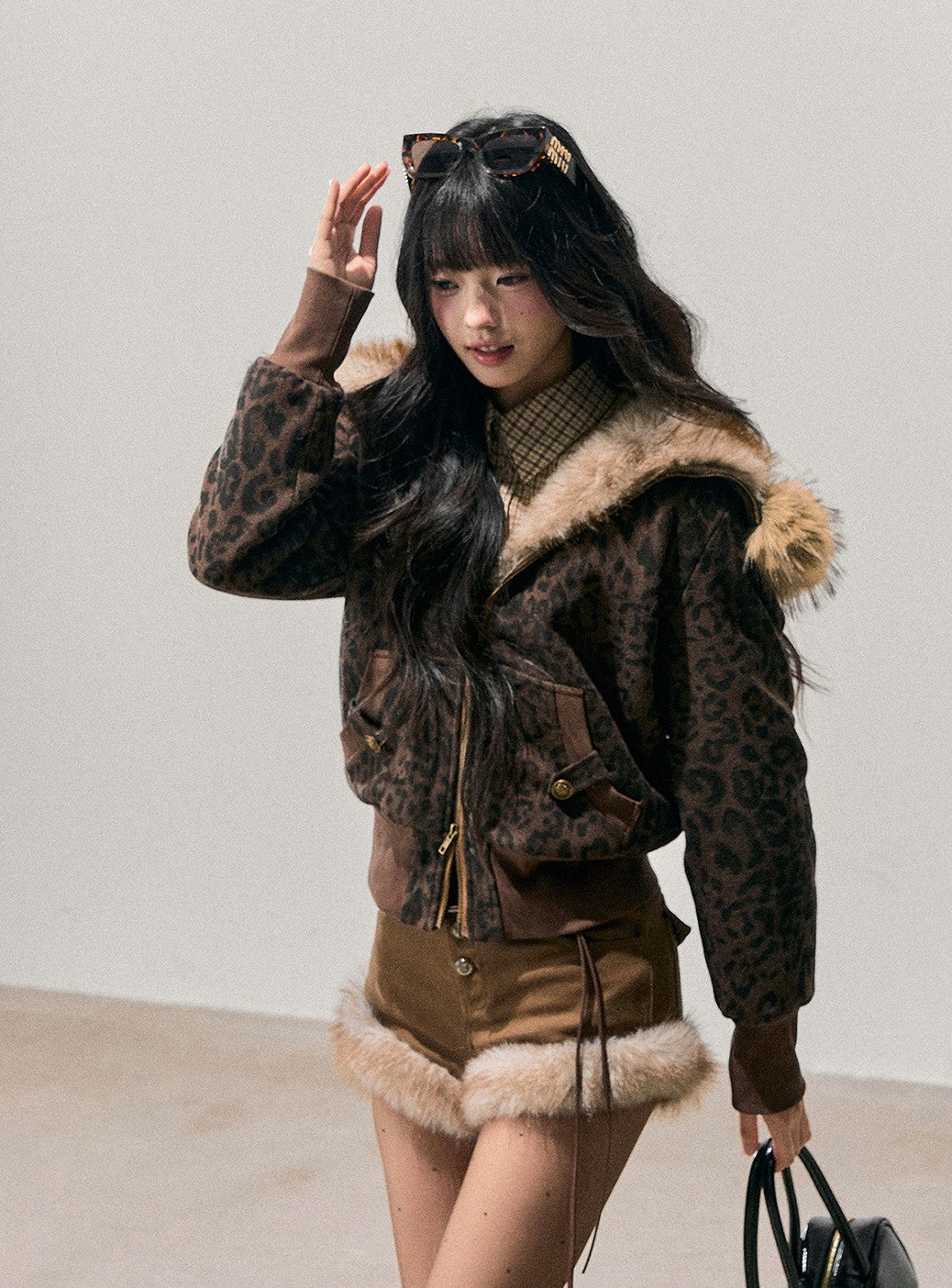 Quilted Leopard Print Fur Jacket DIA0715