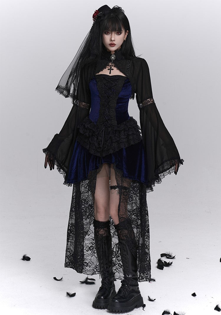 Gothic Style Blue Lace Strap Dress/Black Cardigan LAD0238
